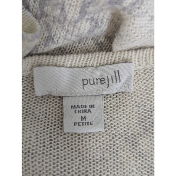 J. JILL! FINE LINEN! FLORAL CREAM, GRAY LIGHTWEIGHT KNIT, V-NECK SWEATER! SZ M - Picture 5 of 9